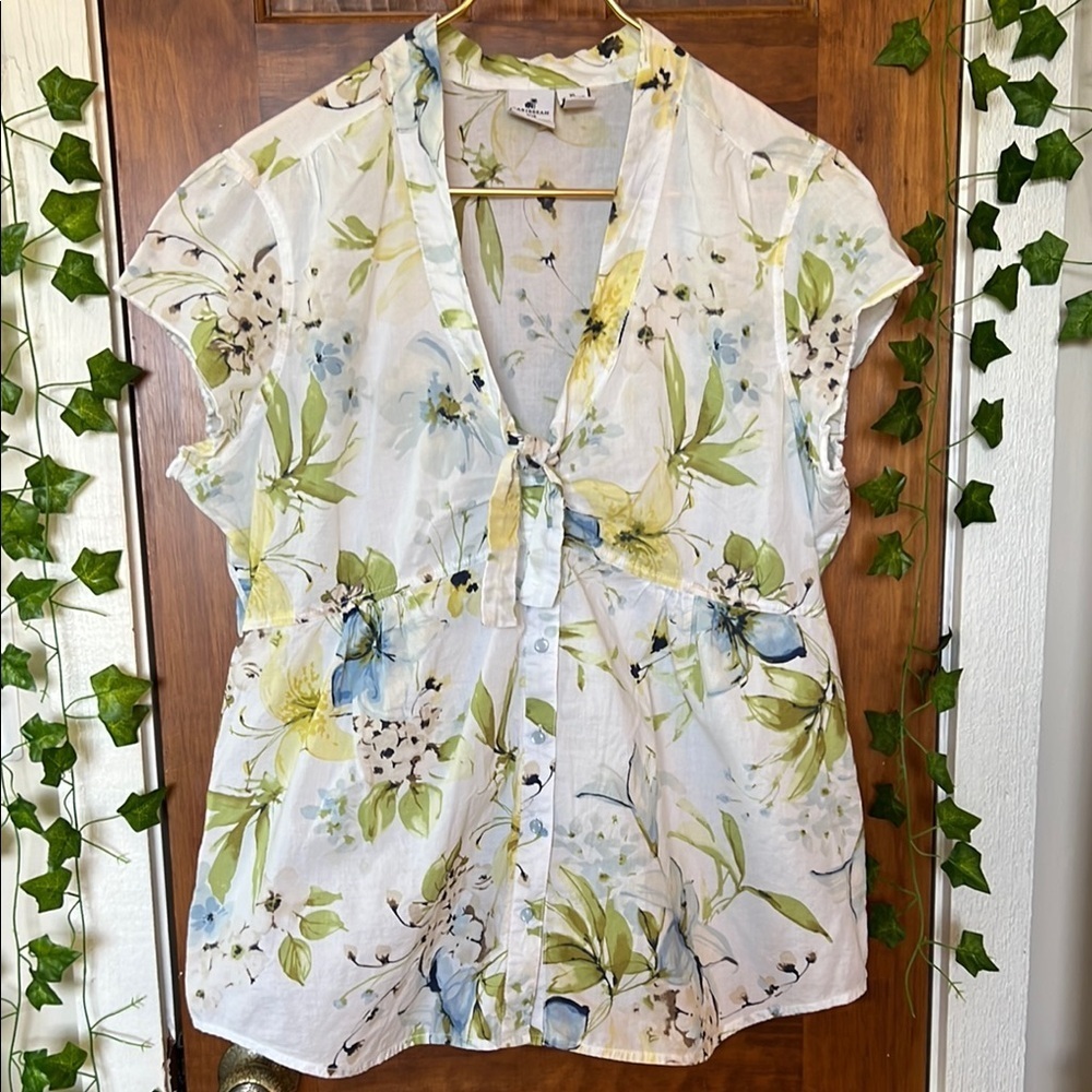 CARIBBEAN JOE 100% Cotton Floral Tunic Blouse | XL
